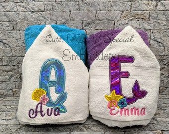Kids Hooded Towel, Mermaid Towel, Personalized Towel, Custom Hooded Towel, Embroidered Towel, Monogram Towel, Name Hooded Towel, Mermaid