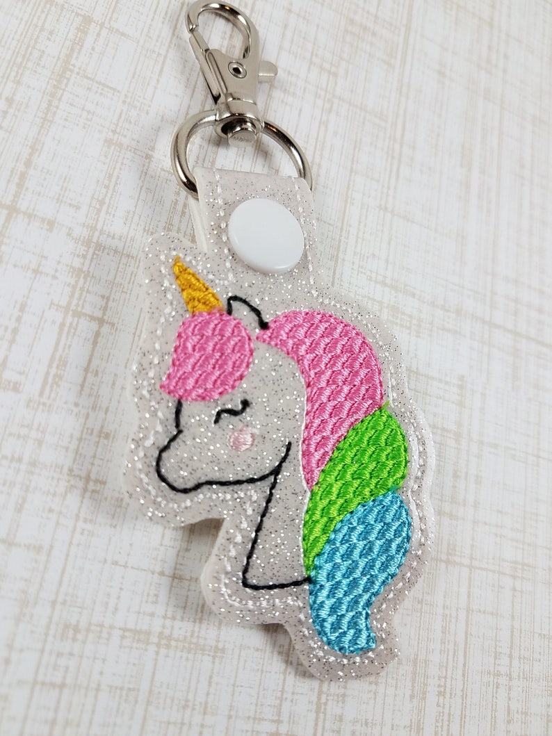 Unicorn Keychain Embroidered Unicorn Keychain Unicorn Snap Etsy