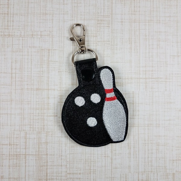 Bowling Ball Keychain, Embroidered Bowling Ball, Bowling and Pin Keychain, Bowling Bag Tag, Custom Bowling Ball, Snap Tab, Bag Tag