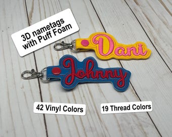 Name Keychain, Puff Nametag, 3D Nametag, Custom Name Keychain, Personalized Nametag, Backpack Tag, Nametag Keychain, Custom Nametag