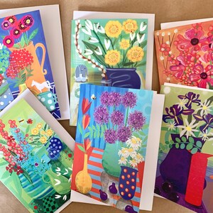 Set di 6 biglietti di auguri colorati con nature morte - Confezione multipla di motivi floreali e di frutta disegnati a mano - Perfetti per ogni occasione