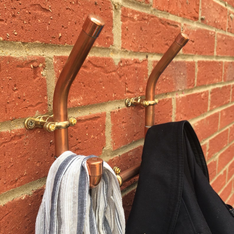 Copper coat rack 2 hooks wall hooks coat hook set copper Etsy