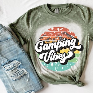 Camping Vibes Bleached T-Shirt: Retro Unisex Tee