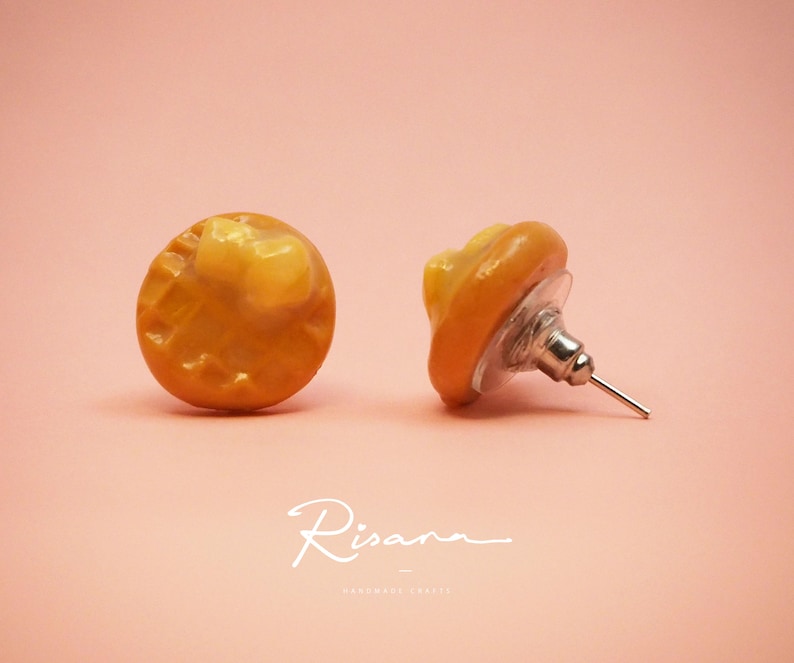 Stud Earrings Clay Jewellery Butter Waffles Foods Jewellery
