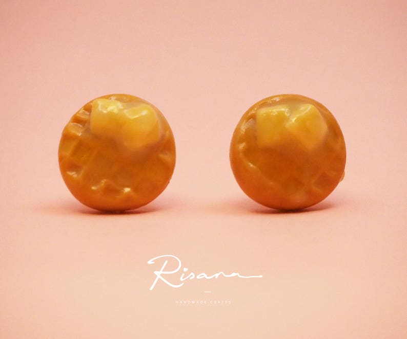 Stud Earrings Clay Jewellery Butter Waffles Foods Jewellery