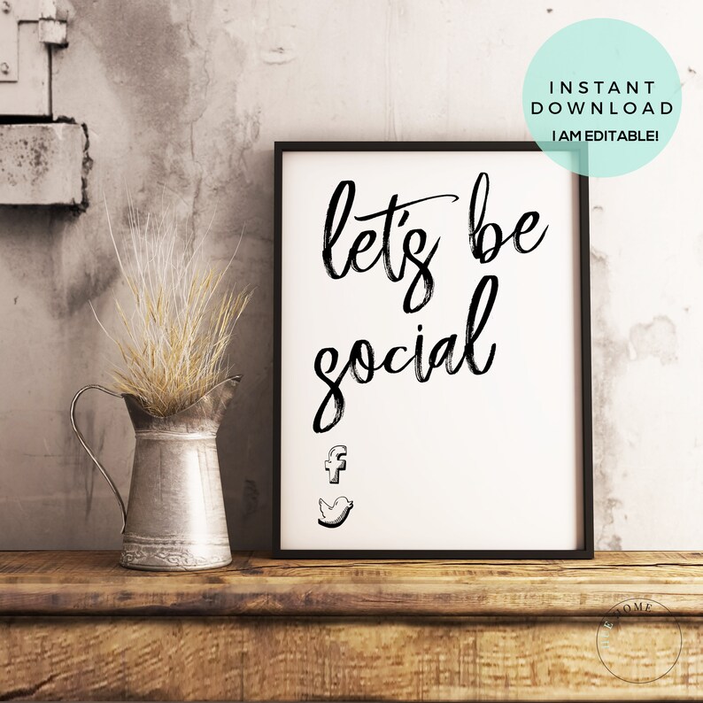 Social Media Let's Be Social Sign Hand drawn Social | Etsy