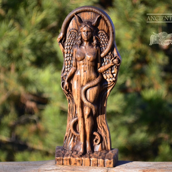 Lilith Statue, Lilith aus Holz geschnitzt, Inanna, Pagan Heidentum Gott Altar Skulptur, Ishtar, Wicca, Weibliche Wisdom, Lilith Altar