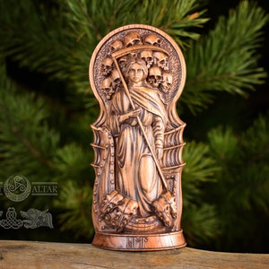 Hel Statue – Oak Figurine of Norse Goddess of the Underworld – Pagan Altar Decor, Goddess of Death and Transition, Shadow Work Idol