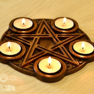 Carved Oak Candle Holder: Viking Altar Decor, Nordic Ritual Candlestick