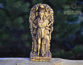 Oak Hecate Statue – Greek Goddess Figurine, Pagan Altar Decor