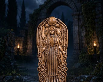 Oak Hecate Statue: Greek Goddess Figurine, Pagan Altar Decor