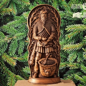 Dagda Statue – Oak Figurine of Irish Celtic God of Strength and Abundance – Druid Altar Decor, Fertility Deity Sculpture