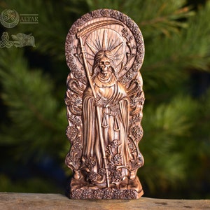 Santa Muerte Statue – Oak Figurine of the Holy Death – Pagan Occult Altar Decor, Goddess of Protection, Justice and Transition