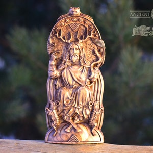 Cernunnos Statue – Oak Figurine of Celtic Forest God – Pagan Druid Altar Decor, Horned God Sculpture, Nature Spirit Gift