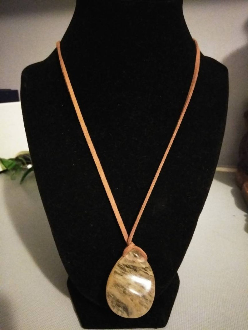 Leather strap Necklace and polished Quartz stone Etsy