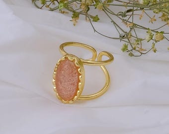 Strawberry Quartz Rings: Gemstone Statement Ring 18k Gold Plated Jewelry for Gift CR-1031