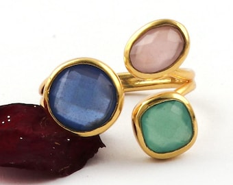 Handcrafted Hydro Pink Chalcedony Ring, Gemstone Ring, Pink Band Adjustable Ring, Gold Plated Jewelry, Engagement Gift, Ring For Bride 1758