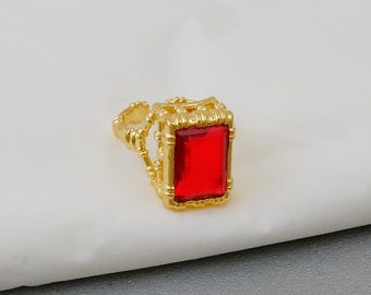 Red Garnet Statement Rings: Gold Plated Emerald Cut Red Gemstone Ring Handmade Jewelry CR-1044