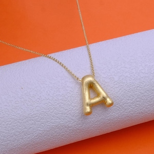 Small Initial Necklace Solid Yellow Gold Letter Locket - Letter Pendant Gold Plated Necklace - Beautiful Layering Chain Necklace 3866