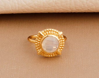 Opalite Rings, Minimalist Gold Plated Round Rings Handmade Women's Jewelry for Gift 5593