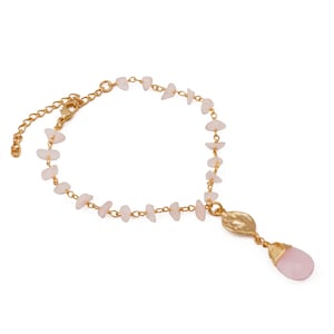 Natural Pink Chalcedony Chips Nuggets Gemstone Bracelets - Wire Wrapped Gemstone Beads Armlets - Gold Plated Stone Dangle Bracelets 3714