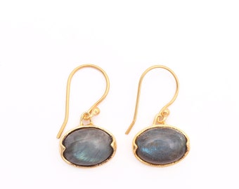 Antique Natural Labradorite Prong Earrings Earrings, Gray Drop & Dangle Earrings, Gold Plated Jewelry, Wedding Gift, Earrings For Wife 1352