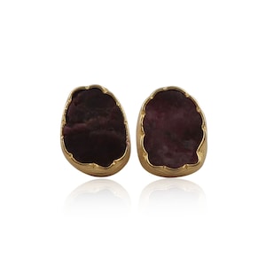 Antique Natural Ruby Stud Earring Earrings, Gemstone Earrings, Pink Stud Earrings, Gold Plated Jewelry, Wedding Gift, Earrings For Wife