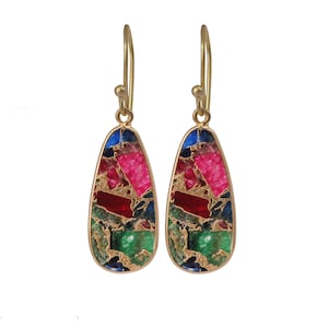 Mixed Jade Mohave Earrings Earrings, Multi Color Drop & Dangle Earrings, Gold Plated Jewelry, Wedding Gift, Earrings For Mother 1582