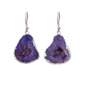 Rare Natural Blue Geode Druzy Vintage Earrings, Blue Drop & Dangle Earrings, Silver Plated Jewelry, Birthday Gift, Earrings For Mother 3584