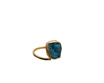 Antique Natural Blue Turquoise Gemstone Ring Ring Size 7, Blue Statement Adjustable Ring, Gold Plated Jewelry, Wedding Gift, Ring For Wife