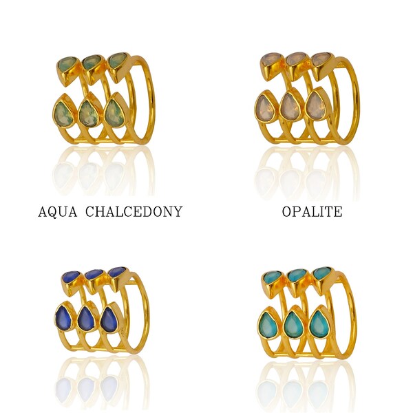 Aqua Chalcedony Multi Stone rings Ring Size 7, Aqua Stackable Adjustable Ring, Gold Plated Jewelry, Wedding Gift, Ring For Mother 3131