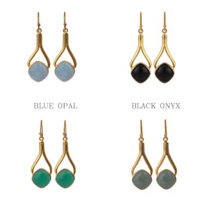 Natural Blue Opal Gemstone Earrings Earrings, Blue Drop & Dangle Earrings, Gold Plated Jewelry, Wedding Gift, Earrings For Best Friend 1466