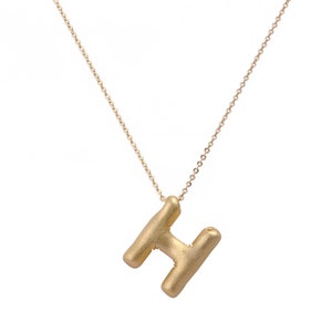 Monogram Necklace Solid Yellow Gold Letter Locket - Beautiful Layering Chain Necklace - H Letter Pendant Gold Plated Necklace 3866