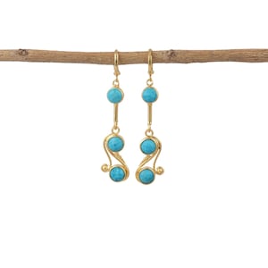 Vintage Natural Turquoise Hoop Earrign Earrings, Blue Drop & Dangle Earrings, Gold Plated Jewelry, Wedding Gift, Earrings For Daughter 2227