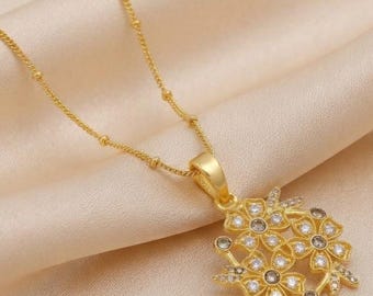 White CZ Flower Pendant Necklace-Gold Plated Chain Necklace-Women's Minimalist Jewelry 5580