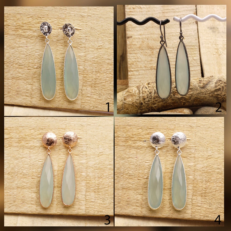 EJ-129 Dainty Earrings Teardrop Gemstone Earrings Women Earrings Handmade Jewelry Rarest Aqua Chalcedony Gemstone Earrings