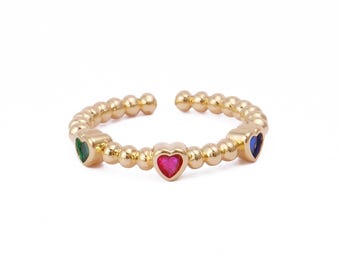 Rare Hydro Ruby Twisted Heart Ring Size 8, Pink Stackable Adjustable Ring, Gold Plated Jewelry, Wedding Gift, Ring for Mother 1024