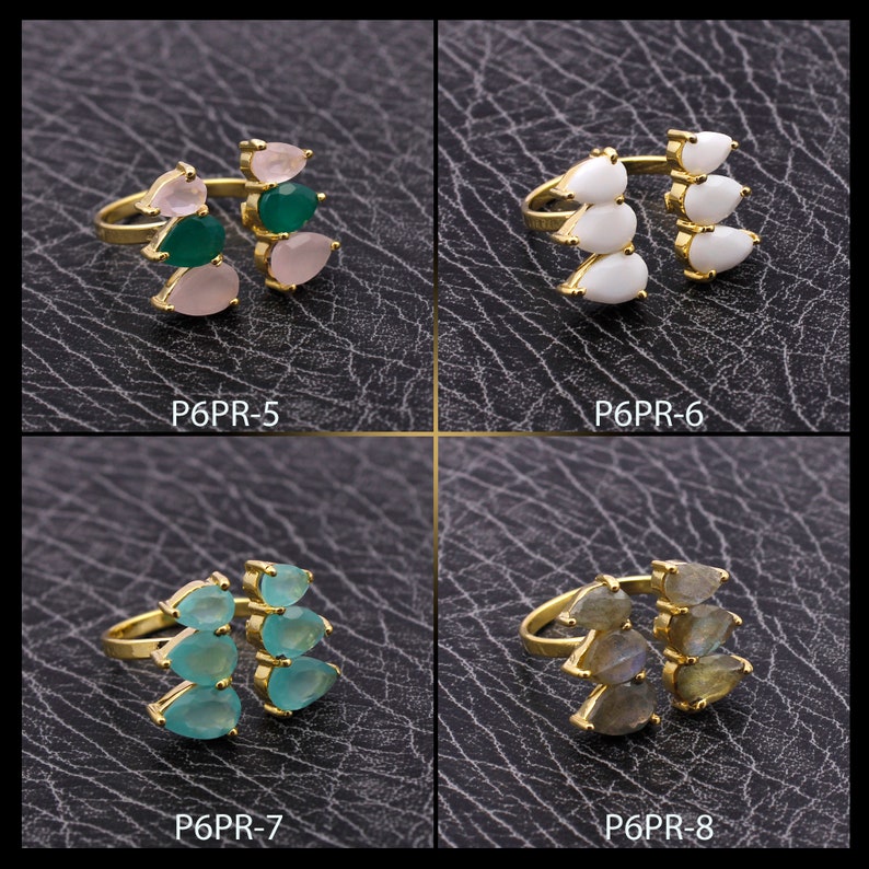 Pink /& Aqua Chalcedony White Agate Green Onyx Labradorite Gemstone Ring Pear Shape Ring Gold Plated Adjustable Ring Jewelry P6PR-5