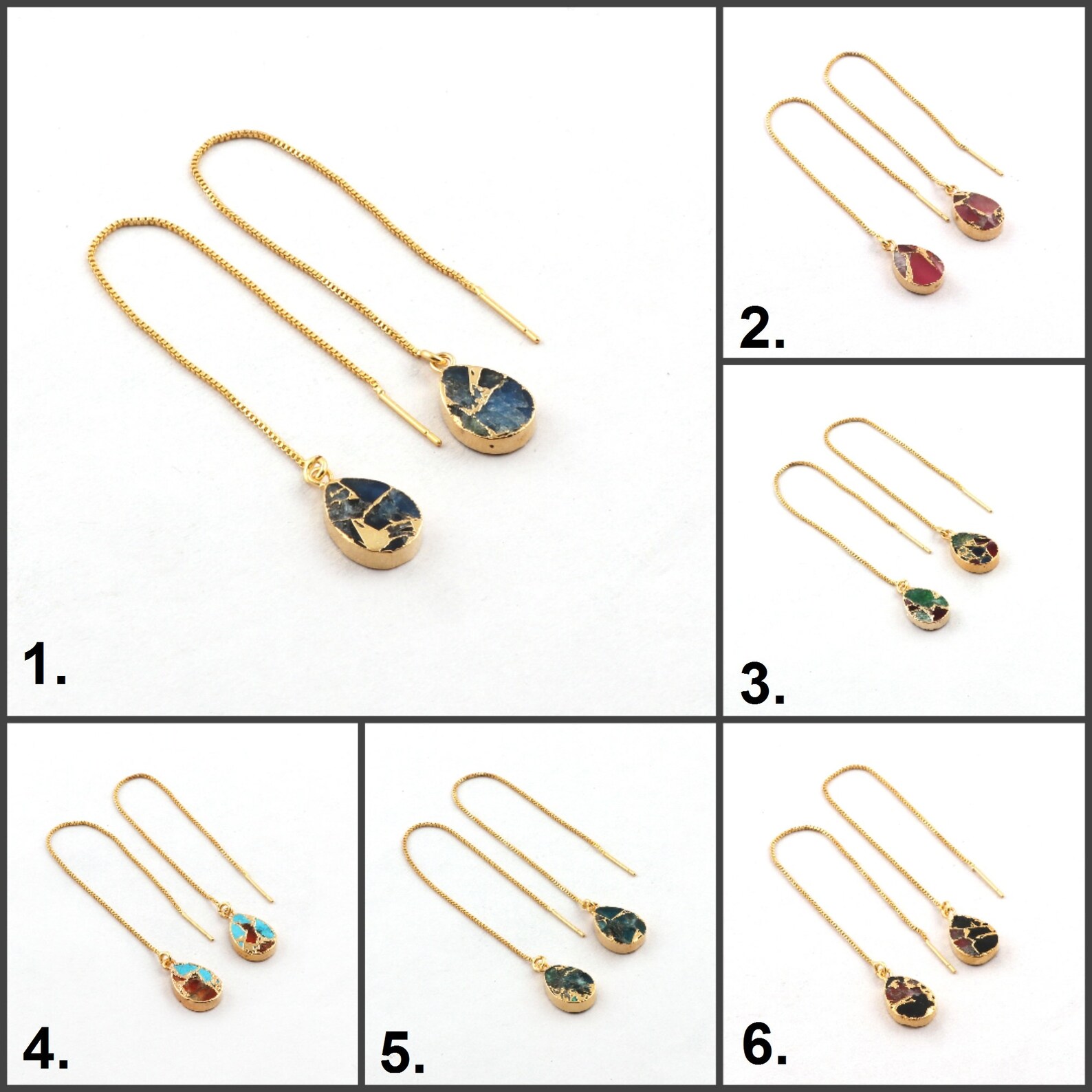 18k Gold Electroplated Threader Earrings, Mohave Multi Turquoise ...