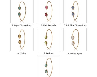 Birnenform Chalcedon, Pink Fuchsia, Citrin, Apatit Hydro Quarz Edelstein Armreif, Vergoldetes Strukturiertes Band Verstellbarer Armreif Geschenk EJ-2665