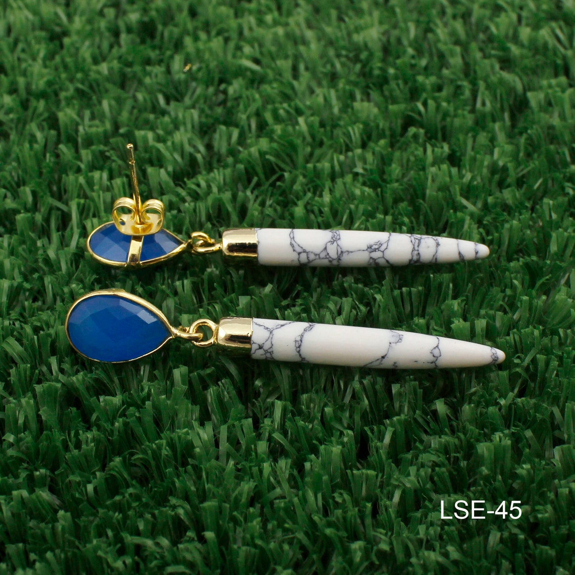 Howlite Gemstone Earring Dangling Earrings Spike Earring Etsy