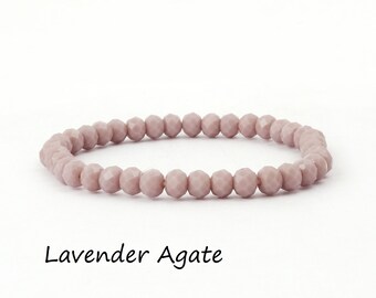Handmade Lavender Agate Hydro Rondelle Beads Gemstone Fashionable Stretch Bracelet, Lilac Jade Beaded Stackable Bracelets Set , EJ-2097