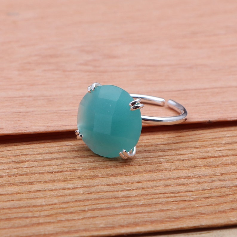 Adjustable Rings Gift For Mom EJ-1312 Silver Plated Handmade Rings Chalcedony Gemstone Rings Gift For Her Prong Style Rings