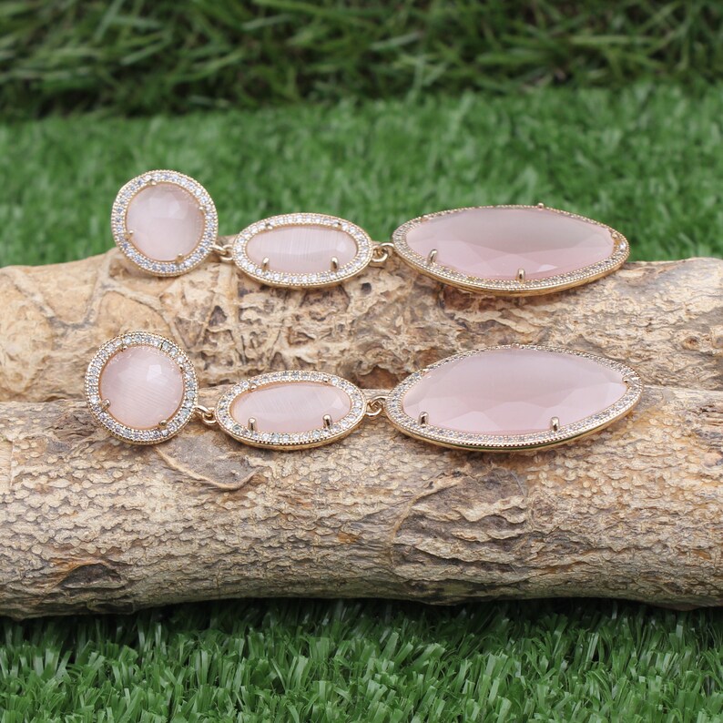 Gold Plated Designer Earring Jewelry Cat's Eye Gemstone Etsy