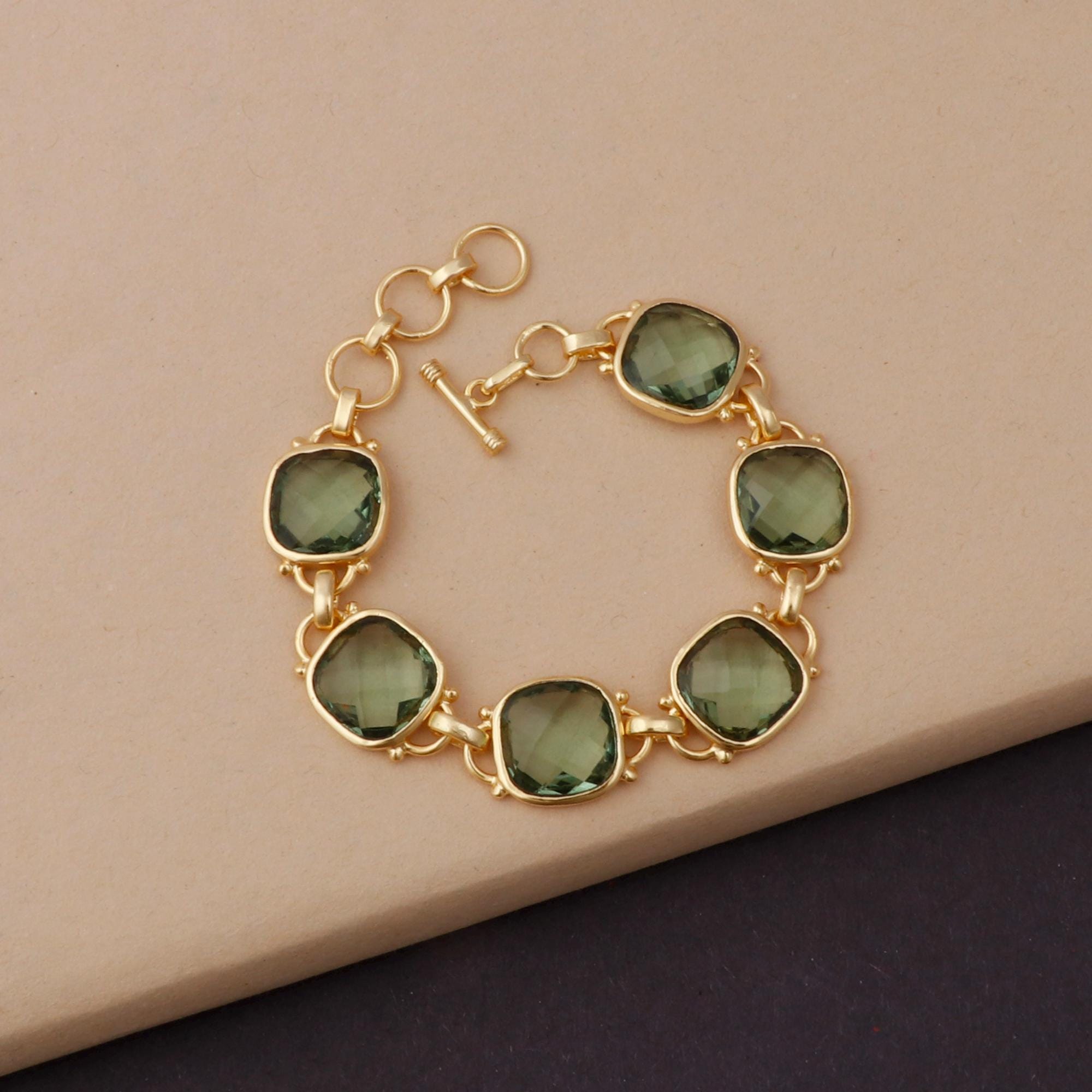 [t-2] 10K／Silver925／Quartz ／PEACE MAKER Chain Link Smokey Quartz Gemstone Bracelet - Gold Plated