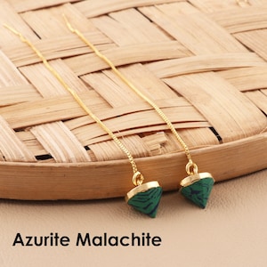 Eleganta pennspetsformade turkosa berlocker med jaspis, 18k guldpläterade örhängen med tråd, bohemisk stil (EJ-1624)