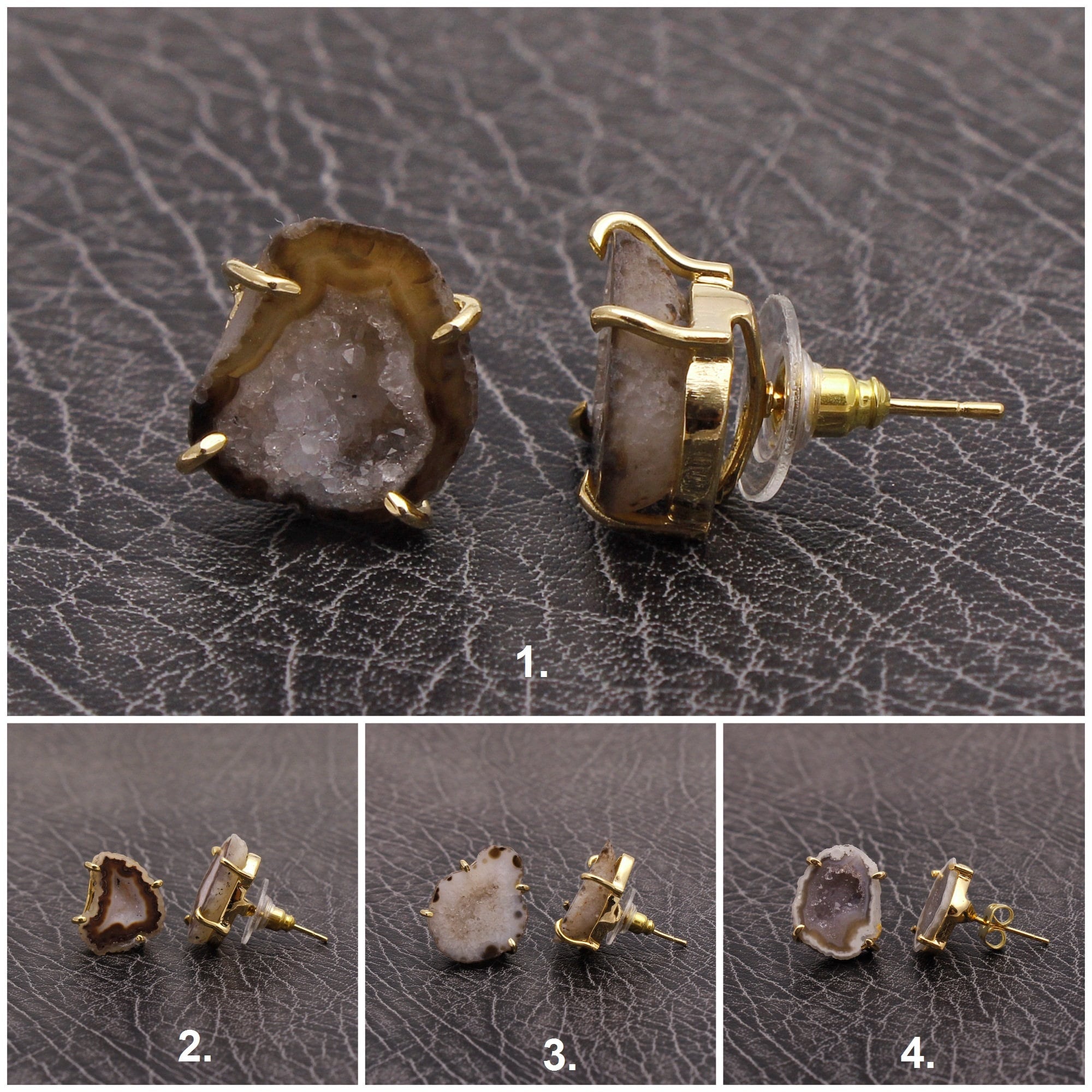 Fashion Women Druzy Earrings Natural Agate Geode Gold Plated Small Ear Stud Gift Fashion Women Druzy Earrings Natural Agate Geode Gold Plated Small Ear Stud Gift
