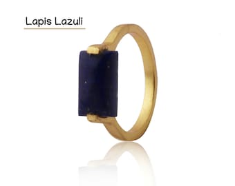 Natural Lapis Lazuli Gemstone Ring, Dainty Gold Plated Stacking Statement Ring Jewelry, Personalized Ring, Perfect Christmas Gift, EJ-2950