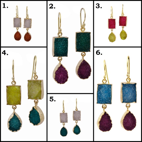 Fashion Women Druzy Earrings Natural Agate Geode Gold Plated Small Ear Stud Gift Fashion Women Druzy Earrings Natural Agate Geode Gold Plated Small Ear Stud Gift
