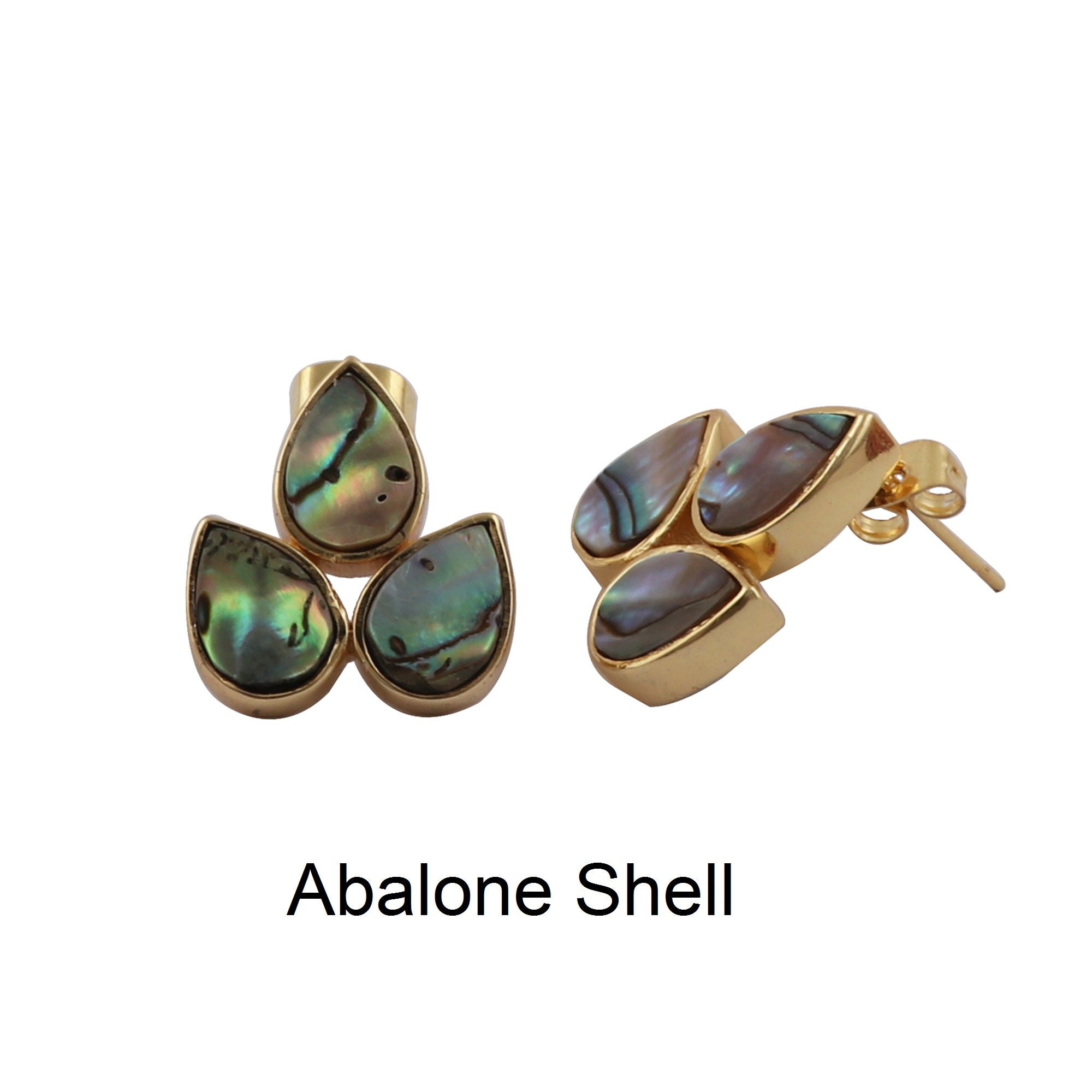 Boucles D'oreilles Pendantes Nacré Vert Olive Irisée - Forme Poire - Métal Doré - Occasion Bon état